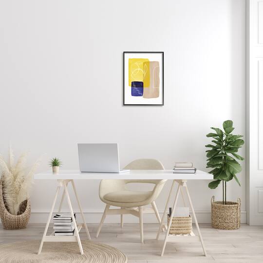 Stupell Industries Modern Line Abstraction over Lemon Pop Shapes in Frame Wall Art